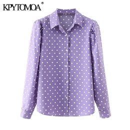 Women Fashion Polka Dot Print Blouses Puff Sleeve Button-up Female Shirts Blusas Chic Tops 210420