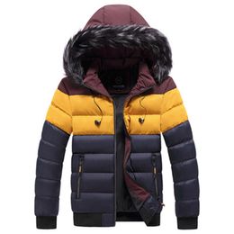 Men Thicken Parker Down Coats Fashion Trend Splicing Windproof Warm Hooded Puffer Jacket Designer Winter Fur Collar Casual Puff Jackets