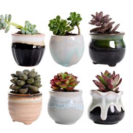 6pcs Creative Ceramic Succulent Plant Flower Pot Variable Flow Glaze For Home Room Office Seedsplants Plant Pot Without Plant 210401