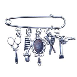 Pins, Brooches Antique Silver Plated Barbershop Articles Series Hair Dryer Scissors Comb Style Brooch Women Mother Gift CX051-056