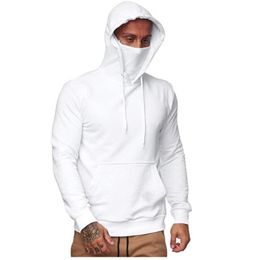 Men's Hoodies & Sweatshirts Men Clothing 2021 Four Seasons Trend Hooded Mask Top Solid Colour Sweatshirt Fleece Hoodie