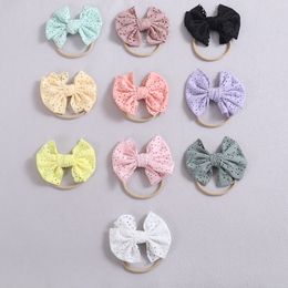 2022 New 4.2" Lace Hair Bow Nylon Headband Newborn Baby Lace Embroidery Bow Hairpins Nylon Headband Kids Girls Headwear