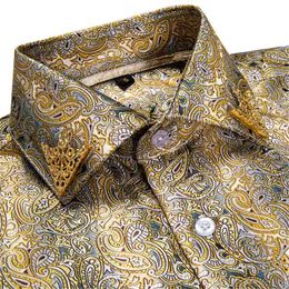 Brand Fashion Paisley Men Shirt Business Casual Long Sleeve Silk Shirts Slim Fit Male Social Dress Collar Pin DiBanGu 210626