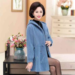 Mink Fur Jacket Female Middle-aged Women Autumn Winter Coat Hooded Knit Wool 210427
