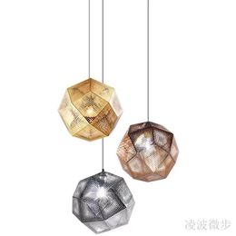 Modern Simple Restaurant Bar Clothing Shop Personality Creative Industrial Style Stainless Steel Hollow Small Chandelier Pendant Lamps