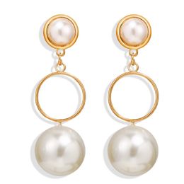 Boho White Circle Imitation Pearl Pendant Drop Dangle Earrings Creative Retro Korean Gold Plated Jewellery Accessories Party Gift