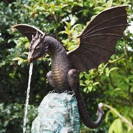 Figurines & Miniatures Home Decore Resin Water Spray Dragon Dinosaur Garden Ornaments Decorations 211108