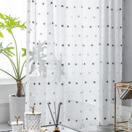 Curtain & Drapes Tiyana Black -Grey Dots Embroidery White Sheer For Kitchen Living Room Bedroom Tulle Windows Treatment ZH035#4