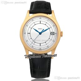 Calatrava 5296G A21j Automatic Mens Watch 118K Yellow Gold White Textured Dial Stick Markers Black Leather Strap 6 Styles Watches Puretime01 E27b2