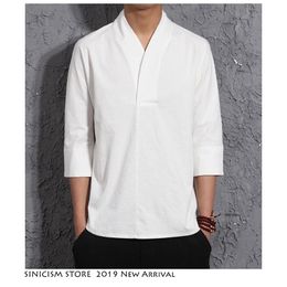 Sinicism Store Men Harajuku Cotton Linen Tshirt Mens Summer Solid Streetwear Fashions White Tshirts Male Summer T-shirts 210409