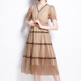 Runway self portrait Lace Mesh Women's Short Sleeve Dress V-neck Hollow Out Luxurious Embroidery Dresses Vestidos 210603