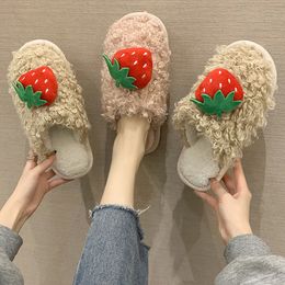 Lovely Sweet Strawberry Plush Cotton Slippers Female Autumn Winter Home Indoor Fashion Net Red Envelope Head Warm Shoes
