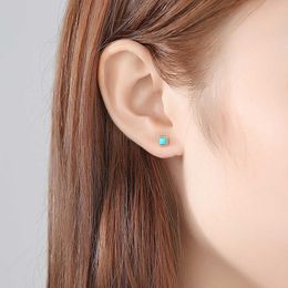 Vintage Square Turquoise Stud Earrings Real Sterling Silver Earrings For Women Jewelry pendientes mujer