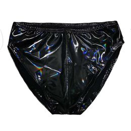 Luxury Mens Underwear Sexy Black PVC Leather Mini Briefs Male Elastic Underpants Gay Lingerie Calzoncillos Plus Size XXXXL Drawers Kecks Thong M10P