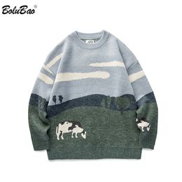 BOLUBAO Cows Prairie Vintage Korean Fashions Sweater Mens Winter Pullover Casual Harajuku Male 211221