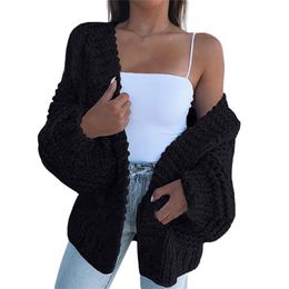 Fall Winter Clothes Women V-Neck Long Sleeve Black Knitted Cardigan Korean Style Girls Loose Casual Oversized Sweater for 210604