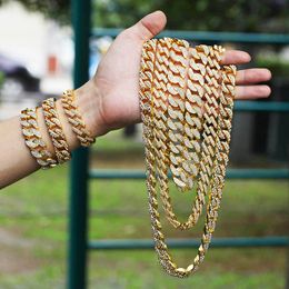 Men Women Hip Hop Jewellery Set Full Cubic Zirconia Choker Necklace Bracelets Miami Cuban Link Chains Iced Out Bling Punk Rapper Accessories