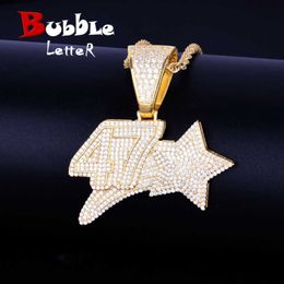 Number Star Necklace & Pendants Gold Colour Iced Cubic Zircon Men's Hip Hop Jewellery X0707