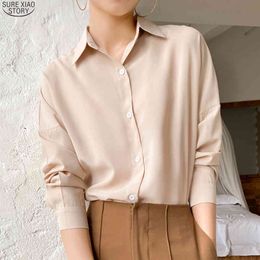 Chiffon Cardigan Solid Blouse Casual Plus Size Loose Long Sleeve Women Shirts Office Elegant White Tops Blusas 9862 210415