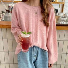 Fresh Sweet All-match Twist Stitching Femme Sweater O-neck Fashion Cute Tops Women Casual Soft Knitted Pullover 1F658 210422