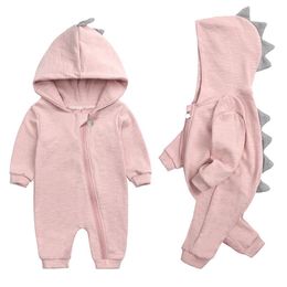Jumpsuits Solid Unisex Baby Romper Zipper 0-18M Hooded Girl Clothes Cotton Born Cartoon Boy Full Sleeve Ropa