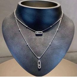 Personality Fashion Womens Double Layer Necklace S925 Sterling Silver Elegant Lady Party Gift Beads Are Movable Brand Jewellery