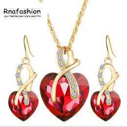 Earrings & Necklace RNAFASHION Foreign Trade Wedding Dinner High-End Luxury Heart-Shaped Austrian Crystal Bridal Jewelry Sets