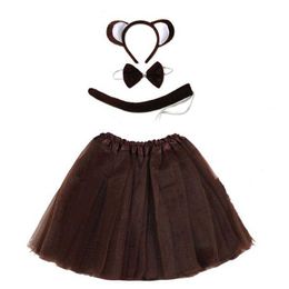 Halloween cosplay boy girl brown monkey costume animal Headband Tutu Skirt tail Set Kids Children Christmas Birthday Party gift Q0910