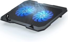 C302 Laptop Cooling Pad Ultra Slim Notebook Cooler, Laptop Fan Cooling Stand with 2 Quiet Big Fans Blue LED Light, Chill Mat with Built-in USB Cable Plug and Play