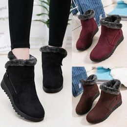 MoneRffi Women Snow Boots Plush Zippers Warm Flat Ankle Suede Winter Shoes Woman Bota Feminina b8hY#