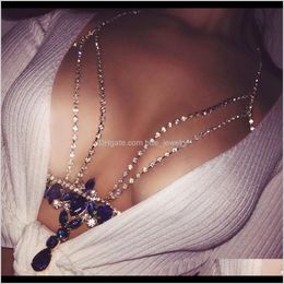 Belly Chains Jewellery Jewellery Fashion Sparkling Rhinestone Halter Neck Sexy Sapphire Crystal Bikini Beach Body Chain Holiday Gift Drop Deliver