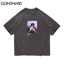 Short Sleeve Tees Hip Hop Streetwear Gothic Punk Rock Rapper Smoking Print T-Shirts Casual Harajuku Tshirts Tops Male 210602