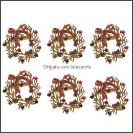 Napkin Rings Table Decoration & Accessories Kitchen, Dining Bar Home Garden 6Pcs Christmas Wreath Metal Buckle Holder Circle El Restaurant W