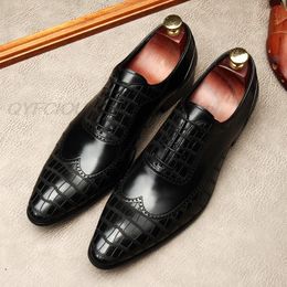 Handmade Mens Wingtip Oxford Shoes Fashion Genuine Cowhide Leather Brogue Black Classic Business Wedding Dress Shoes For Men