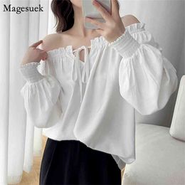 Plus Size Casual Vintage Chiffon Blouse Women Korean Lantern Sleeve White Shirt Loose Female Top Blusas Mujer 11443 210512