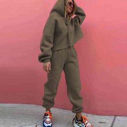 New Two Piece Set Autumn Winter Tracksuit Women's Hooded Sweatshirt And Pants Casual 2 Piece Outfits Woman Sport Suit Streetwear Y0625