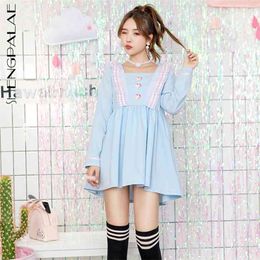 Sweet Spliced Ruffles Dress Women's Summer Sailor Collar Long Sleeve Mini Dresses Female Tide 5E206 210427