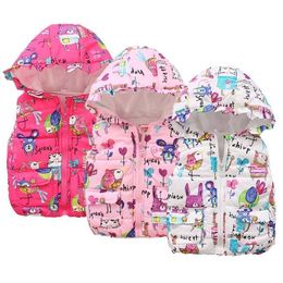 Winter Infant Boys Girls Warm Vest Coat 5 Colours Cute Cartoon Kids Outwear Children Sleeveless Hooded Jacket Cotton Baby Clothes 211203