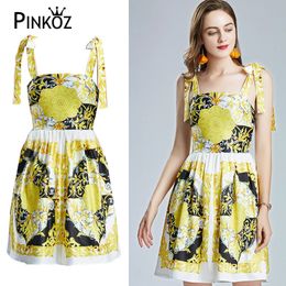 Fashion Designer Summer Dress Women Spaghetti Strap Sexy Baroque Print Vintage A-Line Party Dresses for Vestido 210421