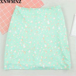 Vintage Green Floral Print Mini skirt France High waist Skirt Side Zipper Women short Skirts Cute saia skirts za women XNWM 210510