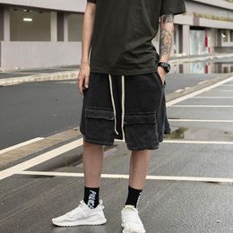 Harajuku Arnodefrance Pockets Washed Retro Track Shorts Mens High Street Drawstring Oversize Summer Casual
