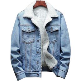 Winter Men Warm Denim Jacket Fashion Casual Thicken Berber Fleece Slim Jeans Jackets Coats Streetwear Hip Hop Outerwear 211110