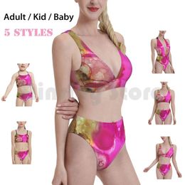 Women's Swimwear Avocado Toast Ink Swimsuit Bikini Padded High Waist Expressive Flow Pink Green Abstract