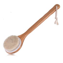 Body Shower Brush Back Natural Horsehair Bath Brushes with Long Bamboo Handle