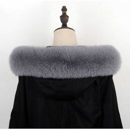 Qearlstar 2021 New Natural Fox Fur Collar for Women Hood Light Grey Real Fur Scarf Winter Warm High-quality Coat Cap Collar Z119 H0923