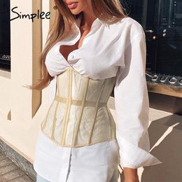 Sexy stripe transparent vintage women corset Summer retro ladies black camisole Assist waist white short tops spring 210414