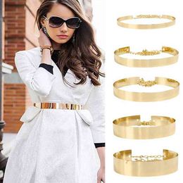 Fashion Western Vintage Belt Sequined Metal Belt For Women Ladies Mirror Decoration Dress Belt Wild Gold Dress Chain Belts G220301