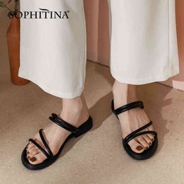 SOPHITINA Open-toed Thin Strap Female Shoes Flat Two-wear Casual Daily Lady Shoes Leather Summer Wild Women's Sandals AO666 210513