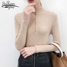 Women Sweaters Winter Casual Zipper Pullovers Knitted Sweater Long Sleeve Turtleneck Solid Slim 6152 50 210508