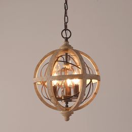 American country wood art Pendant Lamps makes old sitting room dining-room bedroom individual character of round ball